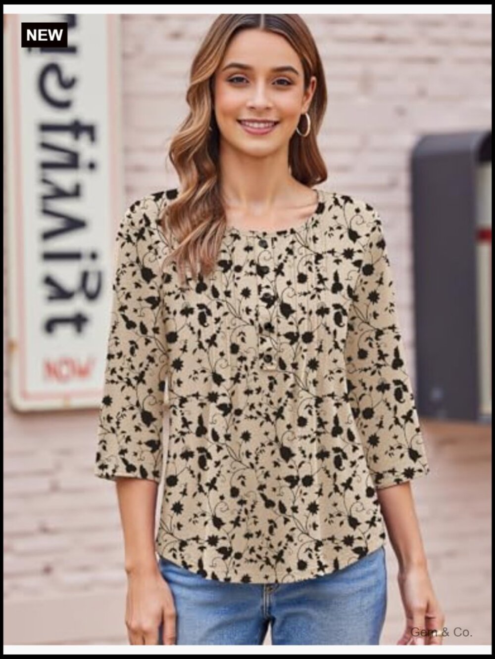 3/4 Sleeve Pleated Tunic Tops Casual Summer Tees Blouses Crew Neck Loose Fit - Picture 3 of 7
